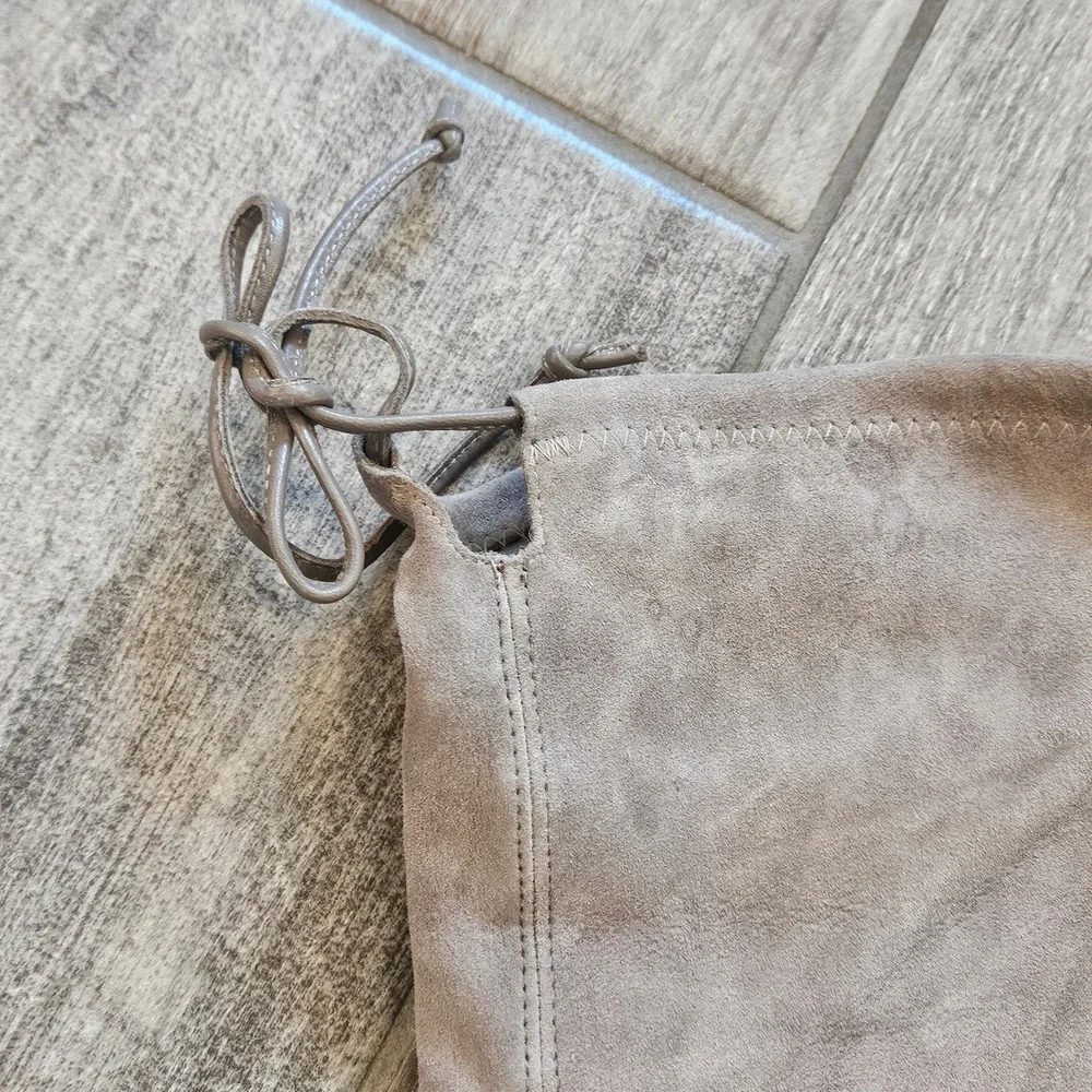 Stuart Weitzman Over The Knee Boots Size 7 Taupe Suede Block Heel Tie Back Chic